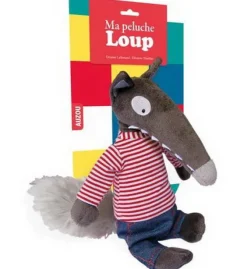 AUZOU Peluches|Ma peluche Loup habillée marinière et jean